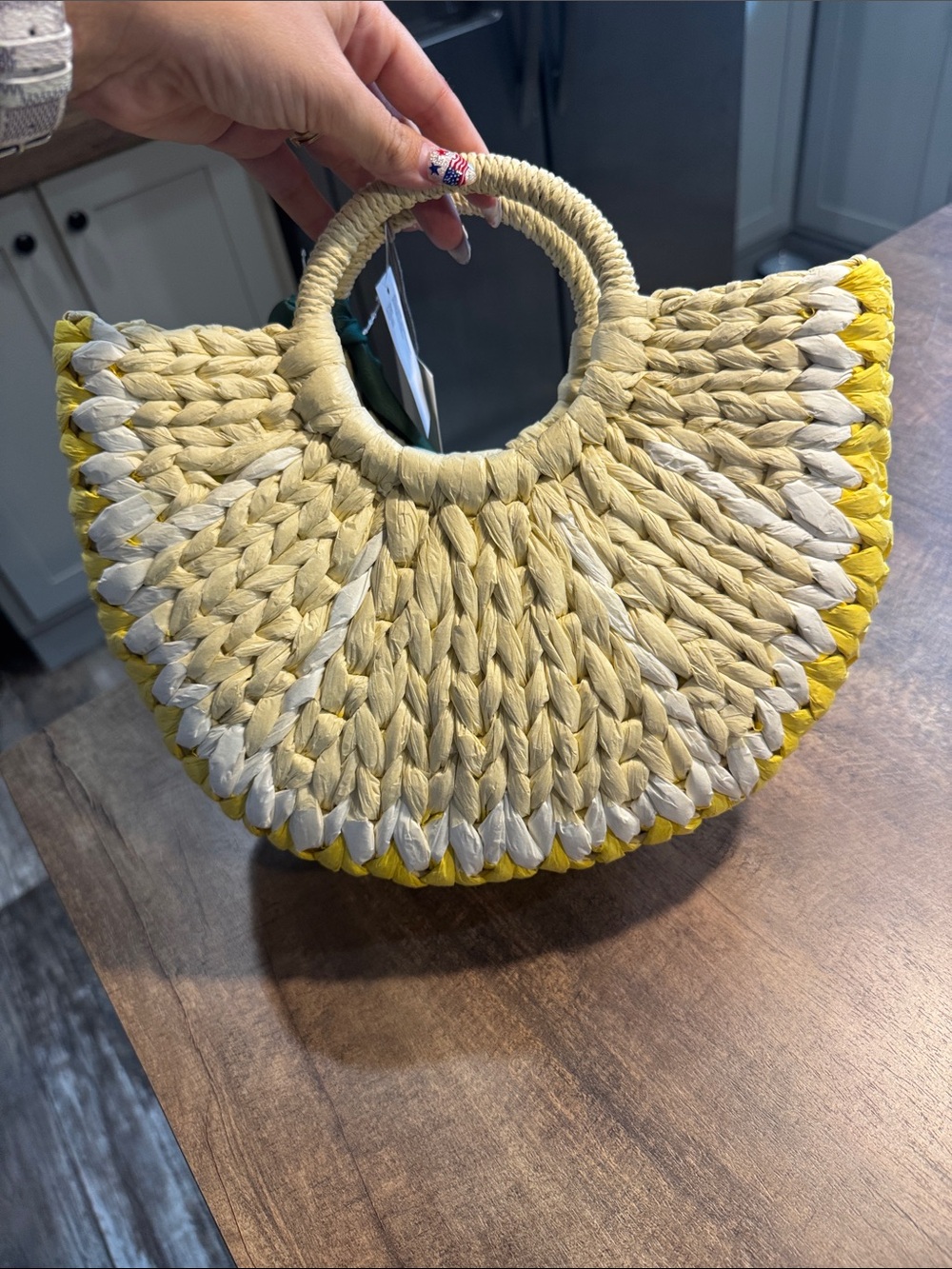 a new day Yellow-Trim Straw Circle Tote with Green Scarf - Picture 3 of 4